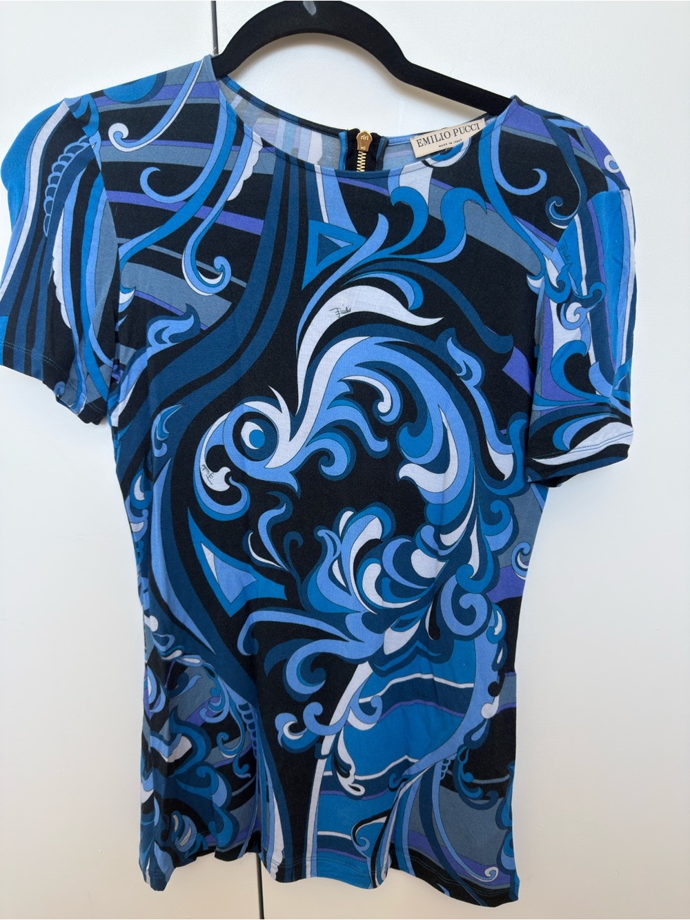Emilio Pucci Blue Abstract Print Stretch Top Size S